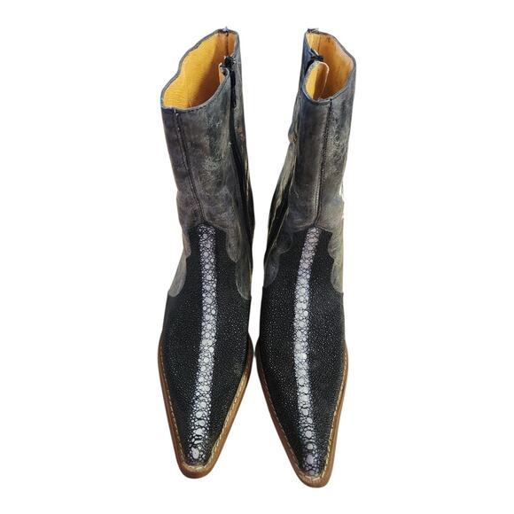 Carreta Exotic Stingray Leather Embroidered Gray Pointed Heel Boots Sz 9.5 - Picture 4 of 10